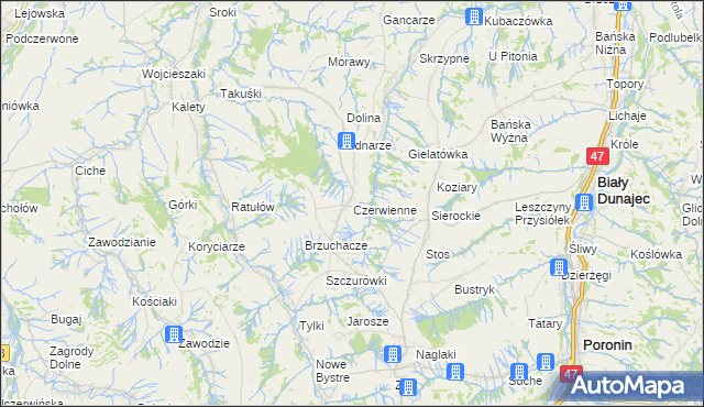 mapa Czerwienne, Czerwienne na mapie Targeo