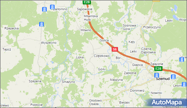mapa Częstkowo gmina Szemud, Częstkowo gmina Szemud na mapie Targeo