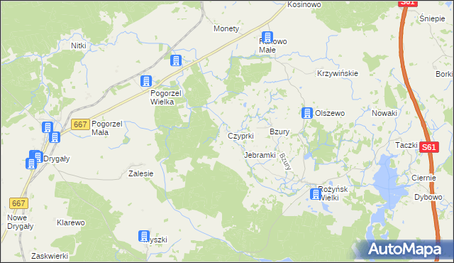 mapa Czyprki gmina Prostki, Czyprki gmina Prostki na mapie Targeo