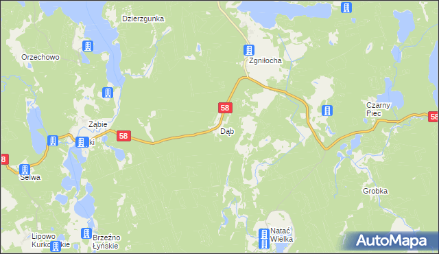 mapa Dąb gmina Olsztynek, Dąb gmina Olsztynek na mapie Targeo