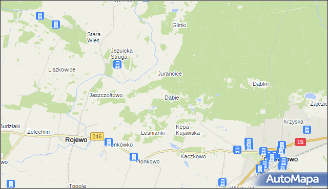mapa Dąbie gmina Rojewo, Dąbie gmina Rojewo na mapie Targeo