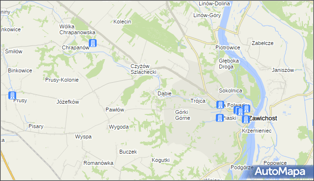 mapa Dąbie gmina Zawichost, Dąbie gmina Zawichost na mapie Targeo