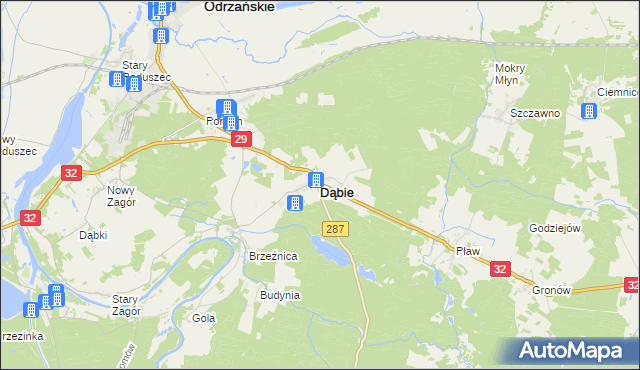 mapa Dąbie powiat krośnieński, Dąbie powiat krośnieński na mapie Targeo