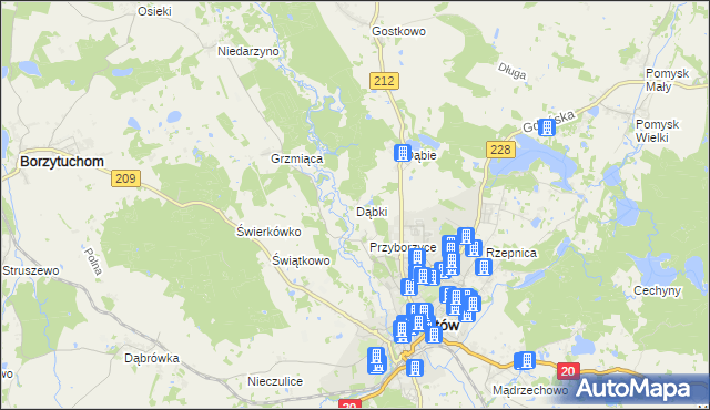 mapa Dąbki gmina Bytów, Dąbki gmina Bytów na mapie Targeo