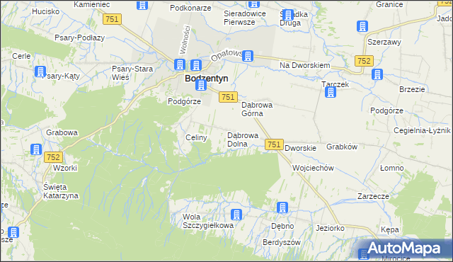 mapa Dąbrowa Dolna gmina Bodzentyn, Dąbrowa Dolna gmina Bodzentyn na mapie Targeo