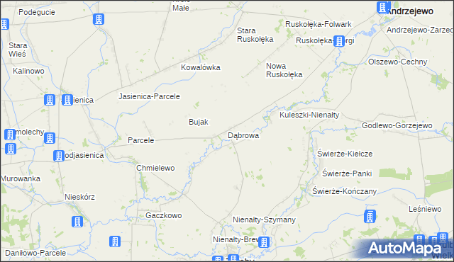 mapa Dąbrowa gmina Andrzejewo, Dąbrowa gmina Andrzejewo na mapie Targeo