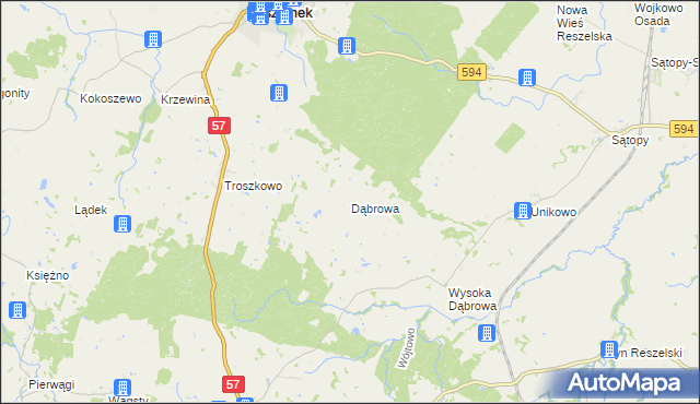 mapa Dąbrowa gmina Bisztynek, Dąbrowa gmina Bisztynek na mapie Targeo