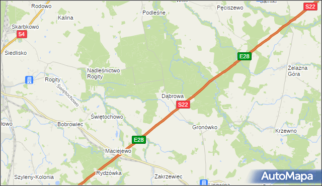 mapa Dąbrowa gmina Braniewo, Dąbrowa gmina Braniewo na mapie Targeo