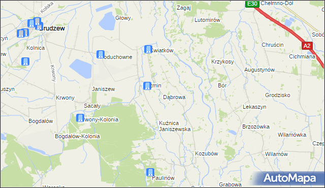 mapa Dąbrowa gmina Brudzew, Dąbrowa gmina Brudzew na mapie Targeo