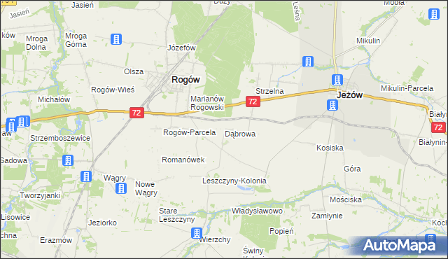 mapa Dąbrowa gmina Jeżów, Dąbrowa gmina Jeżów na mapie Targeo