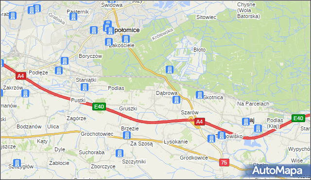 mapa Dąbrowa gmina Kłaj, Dąbrowa gmina Kłaj na mapie Targeo