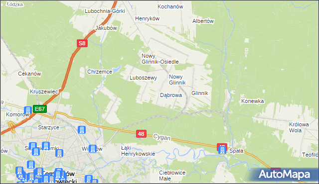 mapa Dąbrowa gmina Lubochnia, Dąbrowa gmina Lubochnia na mapie Targeo