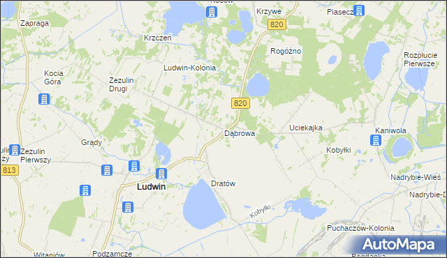 mapa Dąbrowa gmina Ludwin, Dąbrowa gmina Ludwin na mapie Targeo