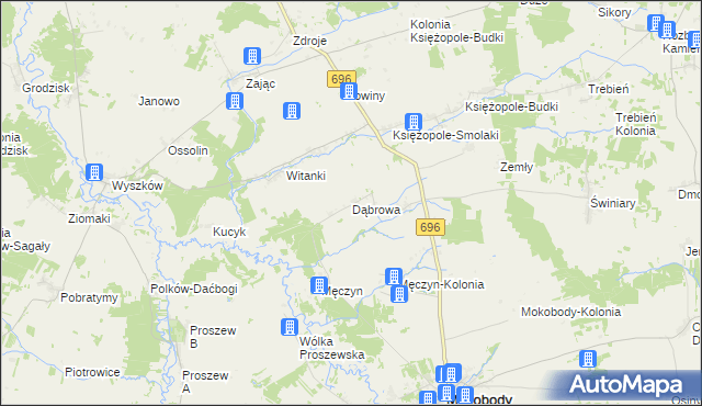 mapa Dąbrowa gmina Mokobody, Dąbrowa gmina Mokobody na mapie Targeo