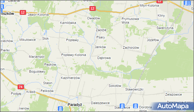 mapa Dąbrowa gmina Sławno, Dąbrowa gmina Sławno na mapie Targeo