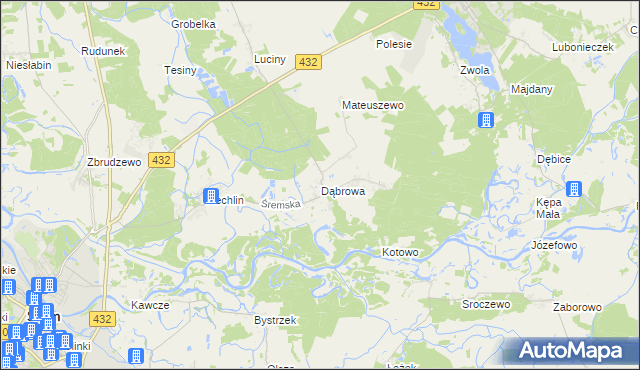 mapa Dąbrowa gmina Śrem, Dąbrowa gmina Śrem na mapie Targeo