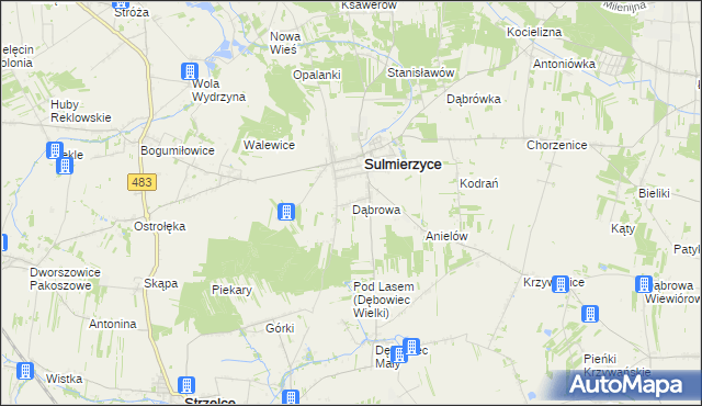 mapa Dąbrowa gmina Sulmierzyce, Dąbrowa gmina Sulmierzyce na mapie Targeo