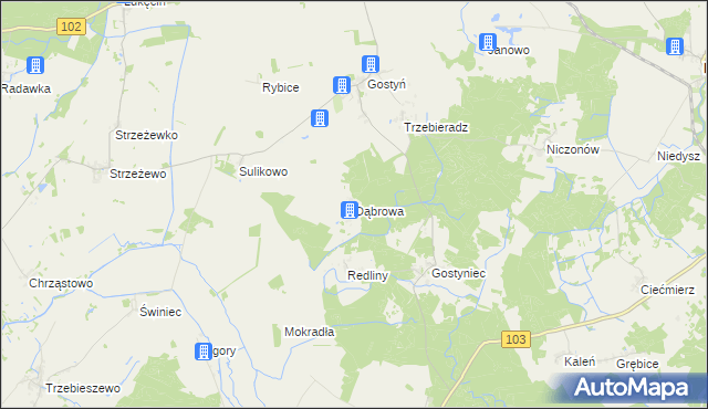 mapa Dąbrowa gmina Świerzno, Dąbrowa gmina Świerzno na mapie Targeo