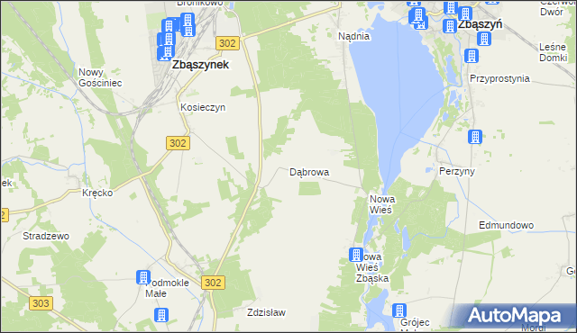 mapa Dąbrowa gmina Zbąszyń, Dąbrowa gmina Zbąszyń na mapie Targeo