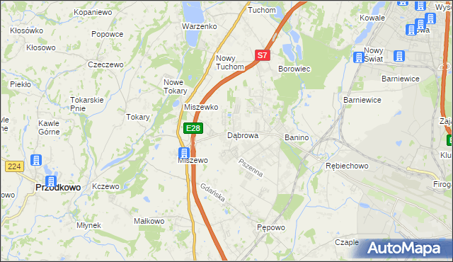 mapa Dąbrowa gmina Żukowo, Dąbrowa gmina Żukowo na mapie Targeo