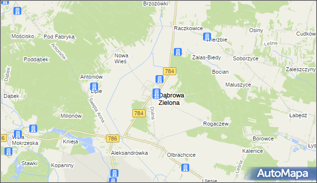 mapa Dąbrowa Zielona, Dąbrowa Zielona na mapie Targeo