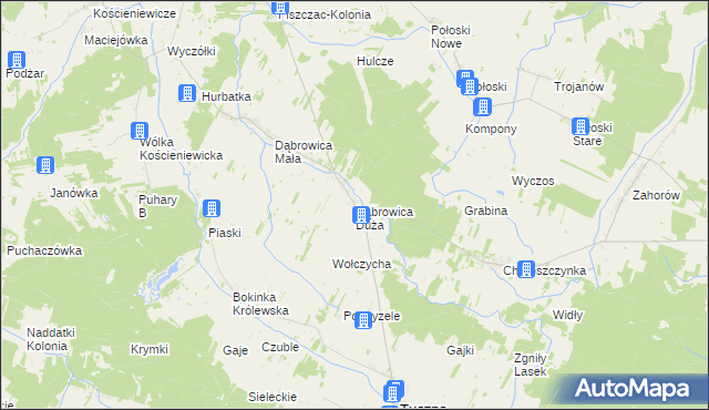 mapa Dąbrowica Duża gmina Tuczna, Dąbrowica Duża gmina Tuczna na mapie Targeo