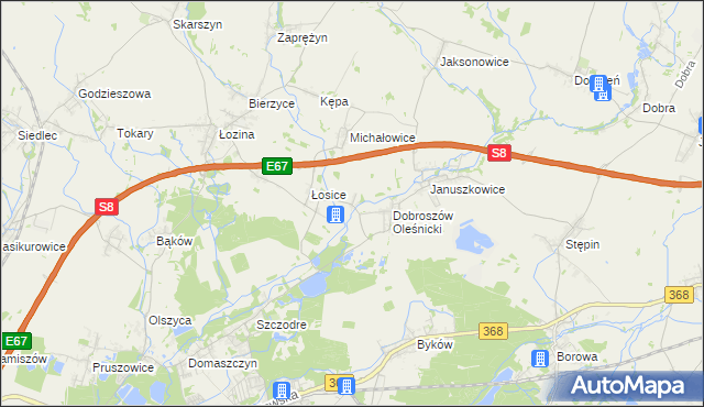 mapa Dąbrowica gmina Długołęka, Dąbrowica gmina Długołęka na mapie Targeo