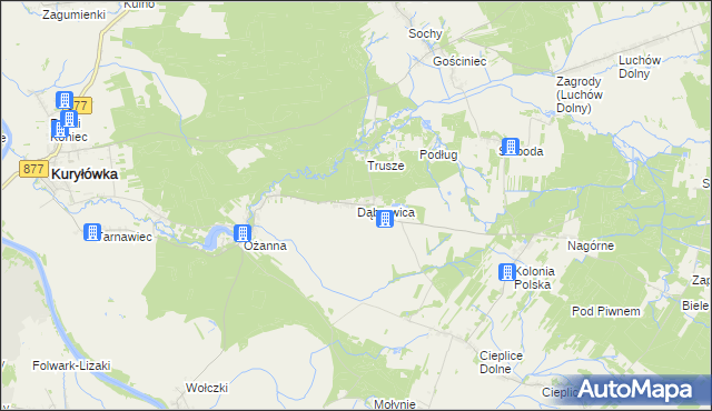 mapa Dąbrowica gmina Kuryłówka, Dąbrowica gmina Kuryłówka na mapie Targeo