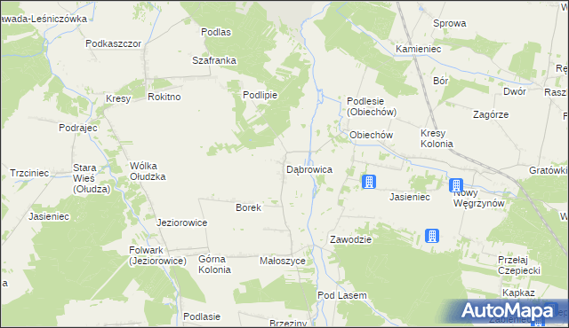 mapa Dąbrowica gmina Słupia, Dąbrowica gmina Słupia na mapie Targeo