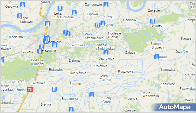 mapa Dąbrowica gmina Szczucin, Dąbrowica gmina Szczucin na mapie Targeo