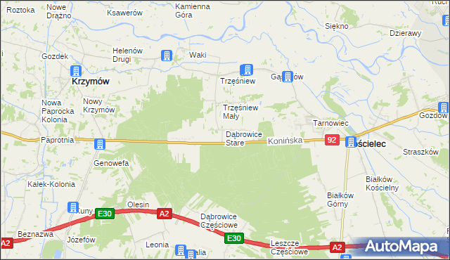 mapa Dąbrowice Stare, Dąbrowice Stare na mapie Targeo