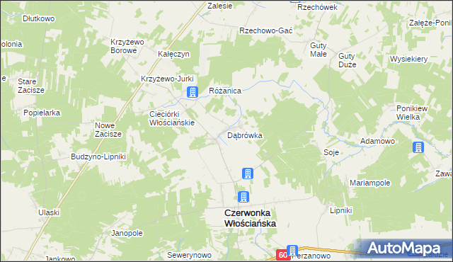 mapa Dąbrówka gmina Czerwonka, Dąbrówka gmina Czerwonka na mapie Targeo