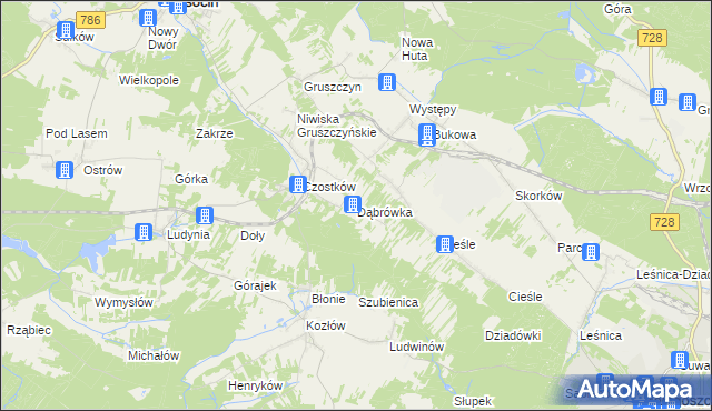 mapa Dąbrówka gmina Krasocin, Dąbrówka gmina Krasocin na mapie Targeo
