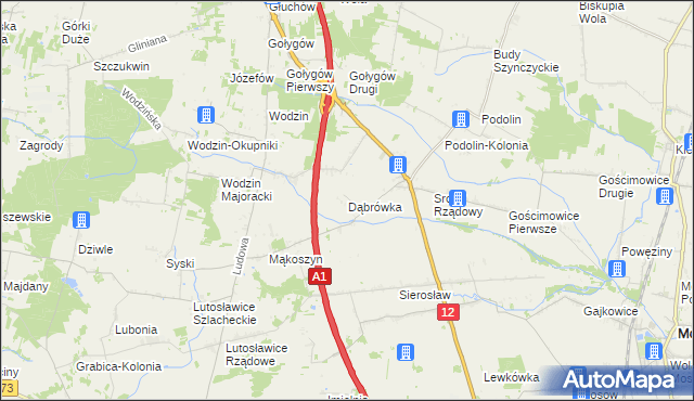 mapa Dąbrówka gmina Moszczenica, Dąbrówka gmina Moszczenica na mapie Targeo
