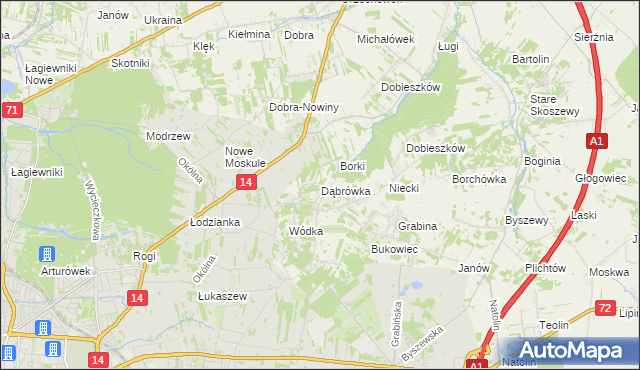 mapa Dąbrówka gmina Nowosolna, Dąbrówka gmina Nowosolna na mapie Targeo