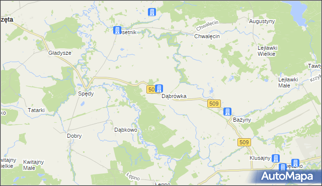 mapa Dąbrówka gmina Orneta, Dąbrówka gmina Orneta na mapie Targeo