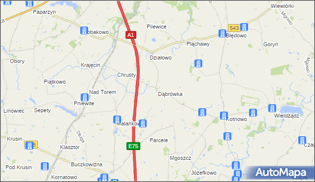 mapa Dąbrówka gmina Płużnica, Dąbrówka gmina Płużnica na mapie Targeo