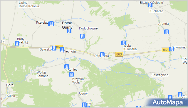 mapa Dąbrówka gmina Potok Górny, Dąbrówka gmina Potok Górny na mapie Targeo