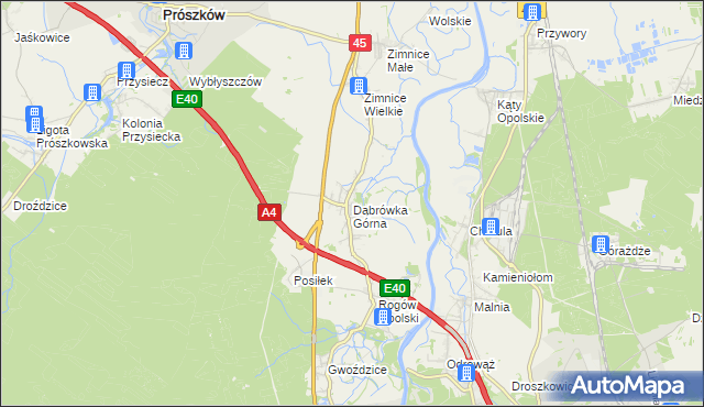 mapa Dąbrówka Górna gmina Krapkowice, Dąbrówka Górna gmina Krapkowice na mapie Targeo