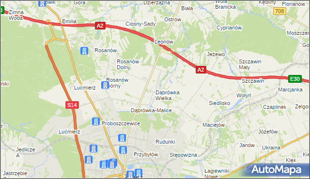 mapa Dąbrówka Wielka gmina Zgierz, Dąbrówka Wielka gmina Zgierz na mapie Targeo
