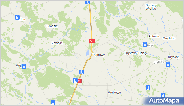 mapa Dąbrowy gmina Rozogi, Dąbrowy gmina Rozogi na mapie Targeo