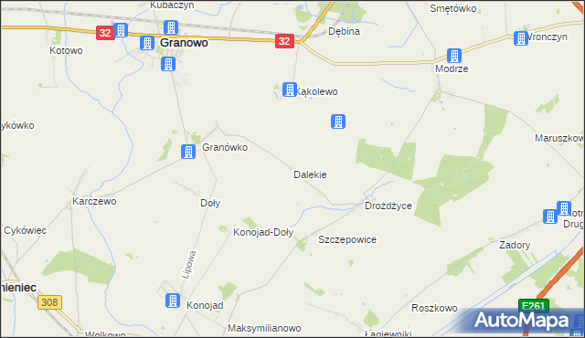 mapa Dalekie gmina Granowo, Dalekie gmina Granowo na mapie Targeo