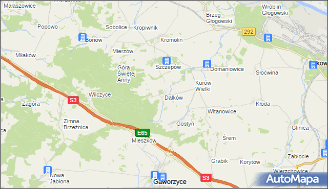 mapa Dalków gmina Gaworzyce, Dalków gmina Gaworzyce na mapie Targeo