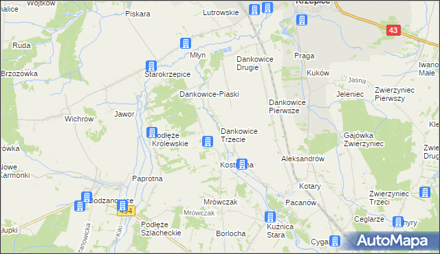 mapa Dankowice Trzecie, Dankowice Trzecie na mapie Targeo
