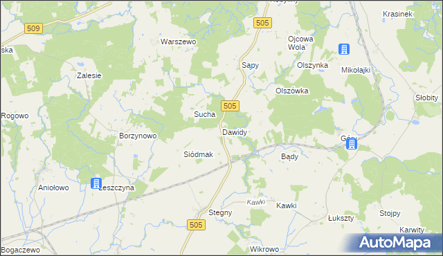 mapa Dawidy gmina Pasłęk, Dawidy gmina Pasłęk na mapie Targeo