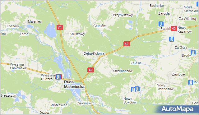 mapa Dęba gmina Ruda Maleniecka, Dęba gmina Ruda Maleniecka na mapie Targeo