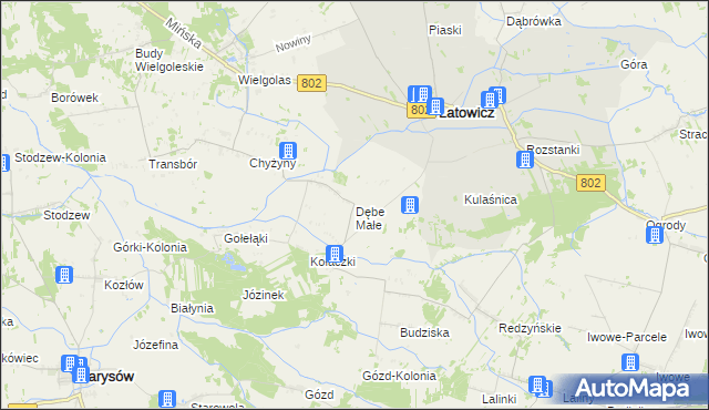 mapa Dębe Małe gmina Latowicz, Dębe Małe gmina Latowicz na mapie Targeo