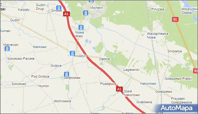 mapa Dębice gmina Włocławek, Dębice gmina Włocławek na mapie Targeo