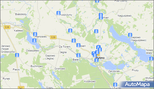 mapa Dębień gmina Rybno, Dębień gmina Rybno na mapie Targeo