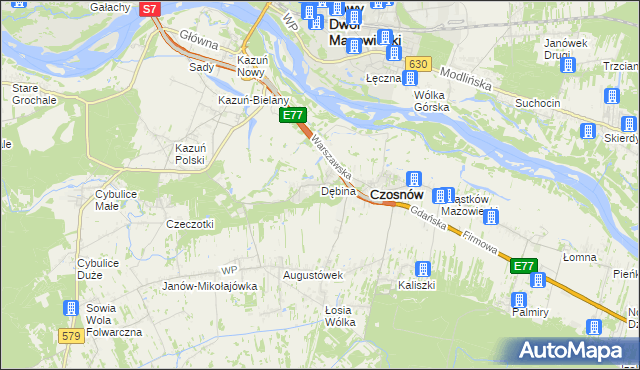 mapa Dębina gmina Czosnów, Dębina gmina Czosnów na mapie Targeo
